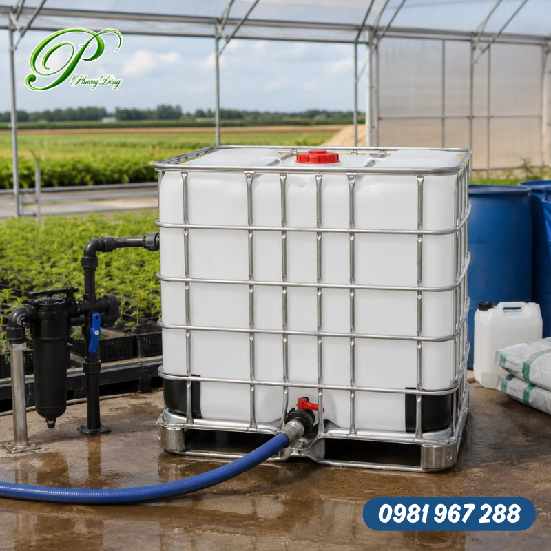 Chứa phân bón dạng lỏng trong bồn vuông 1000 lít