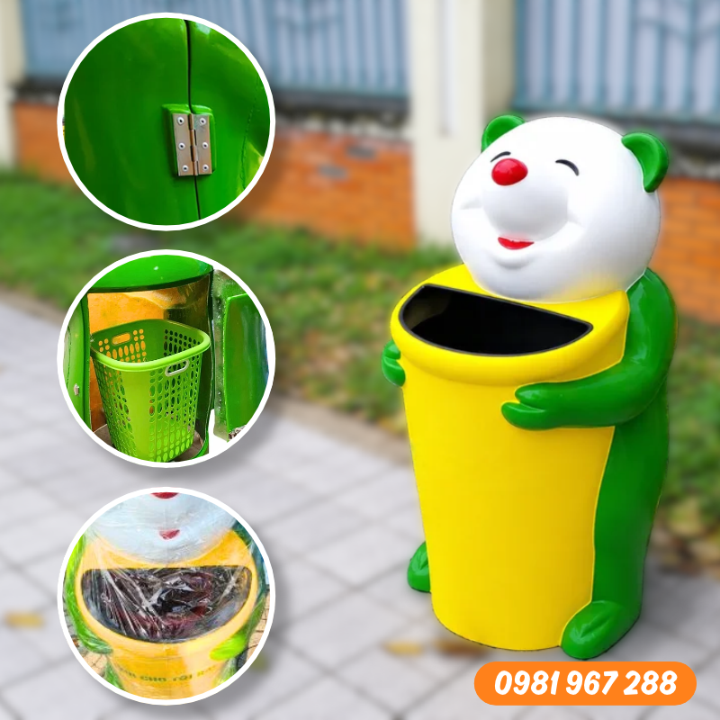 Kích thước thiết kế thùng rác hình con gấu trúc