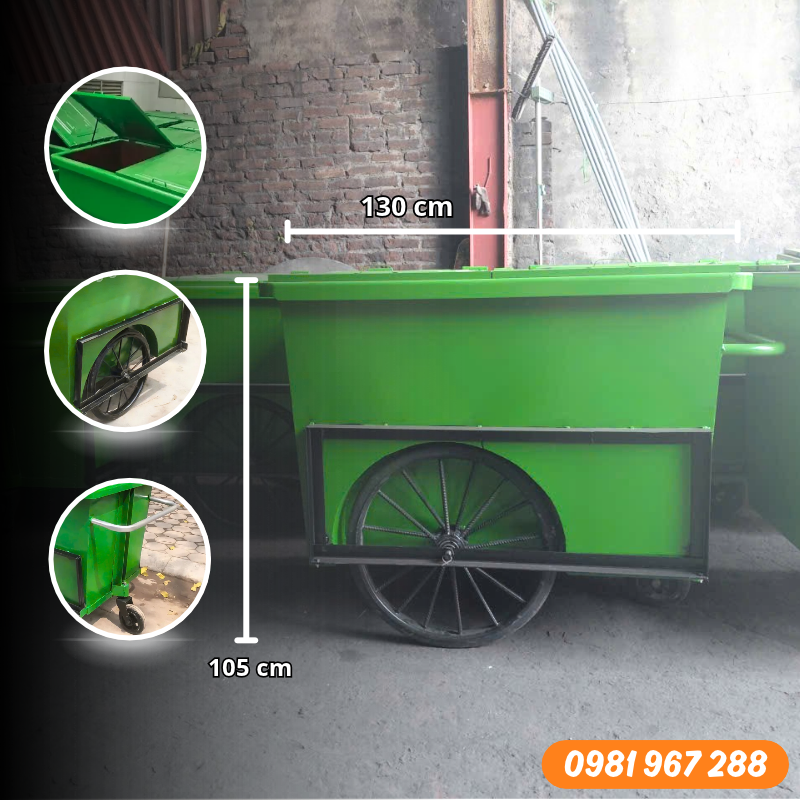 Cấu tạo kích thước xe thu gom rác đẩy tay 700 lít
