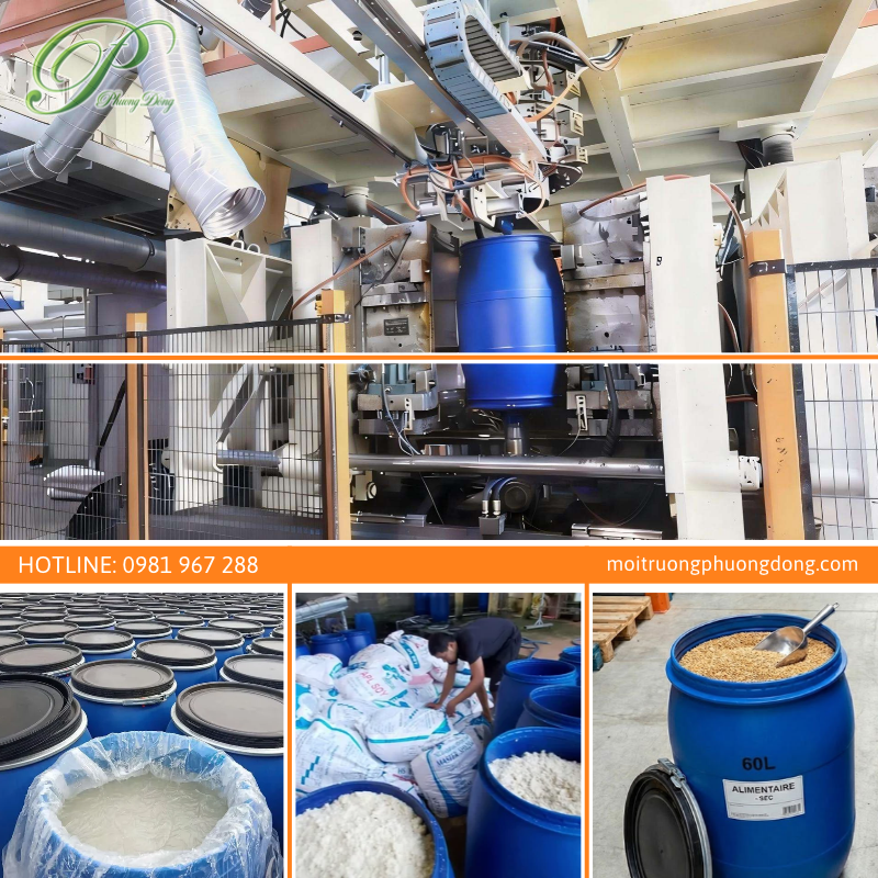 Chuyên sản xuất phân phối phuy nhựa 220L đai sắt nắp mở