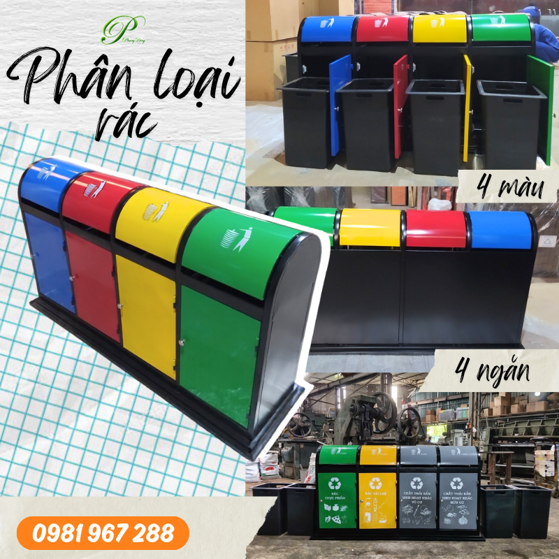 Phân loại rác với thùng phân loại 4 màu