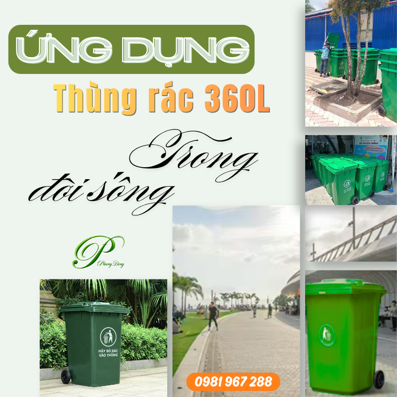 Sử dụng thùng rác nhựa 360 lít công cộng