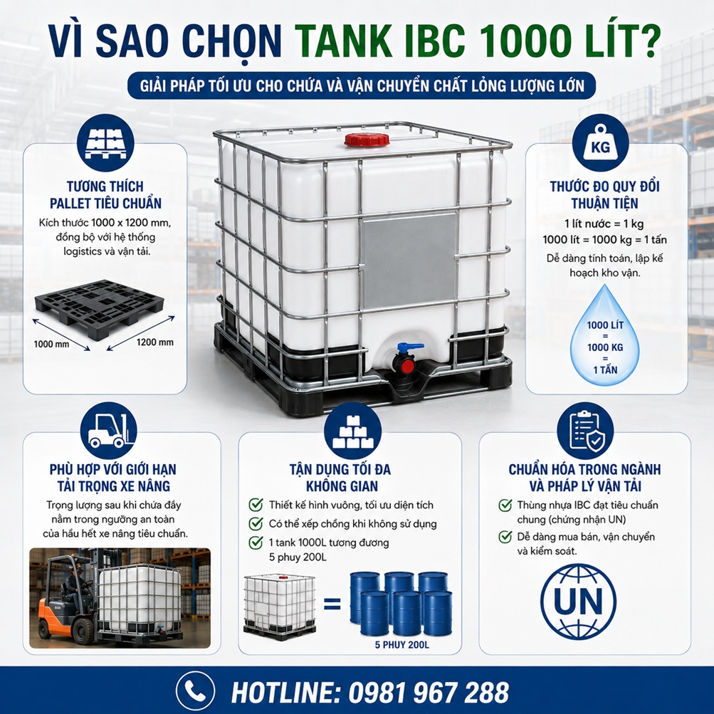 Thùng nhựa vuông 1000 lít giải pháp chất lỏng
