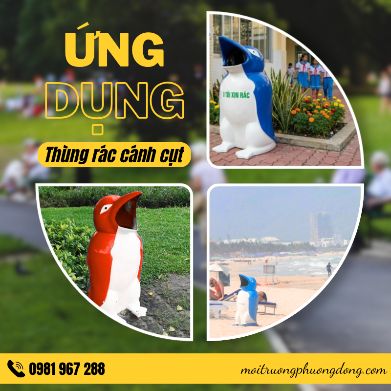 Sử dụng thùng rác cánh cụt công viên cho không gian ngoài trời
