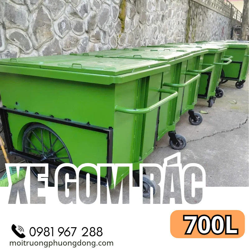 Xe rác tôn 700L 3 bánh đúc lớn với xe kẹp rác