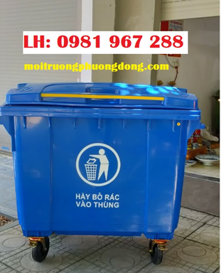 Địa chỉ bán thùng rác  nhựa 660L màu xanh dương