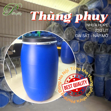 Thùng phuy nhựa 220L đai sắp - nắp mở