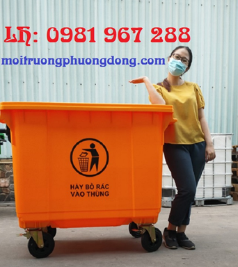 Xe thu gom rác 660L màu cam 