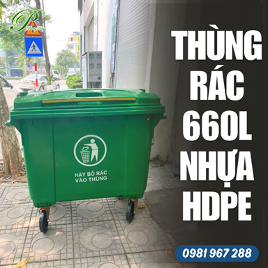 Thùng rác 660L 4 bánh xe - nhựa HDPE