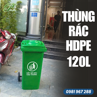 Thùng rác HDPE 120L - bánh xe