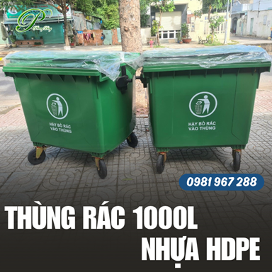 Thùng rác nhựa 1000 lít HDPE 4 bánh xe