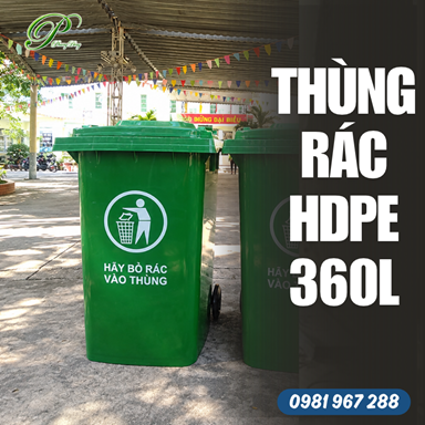 Thùng rác nhựa 360L HDPE có bánh xe